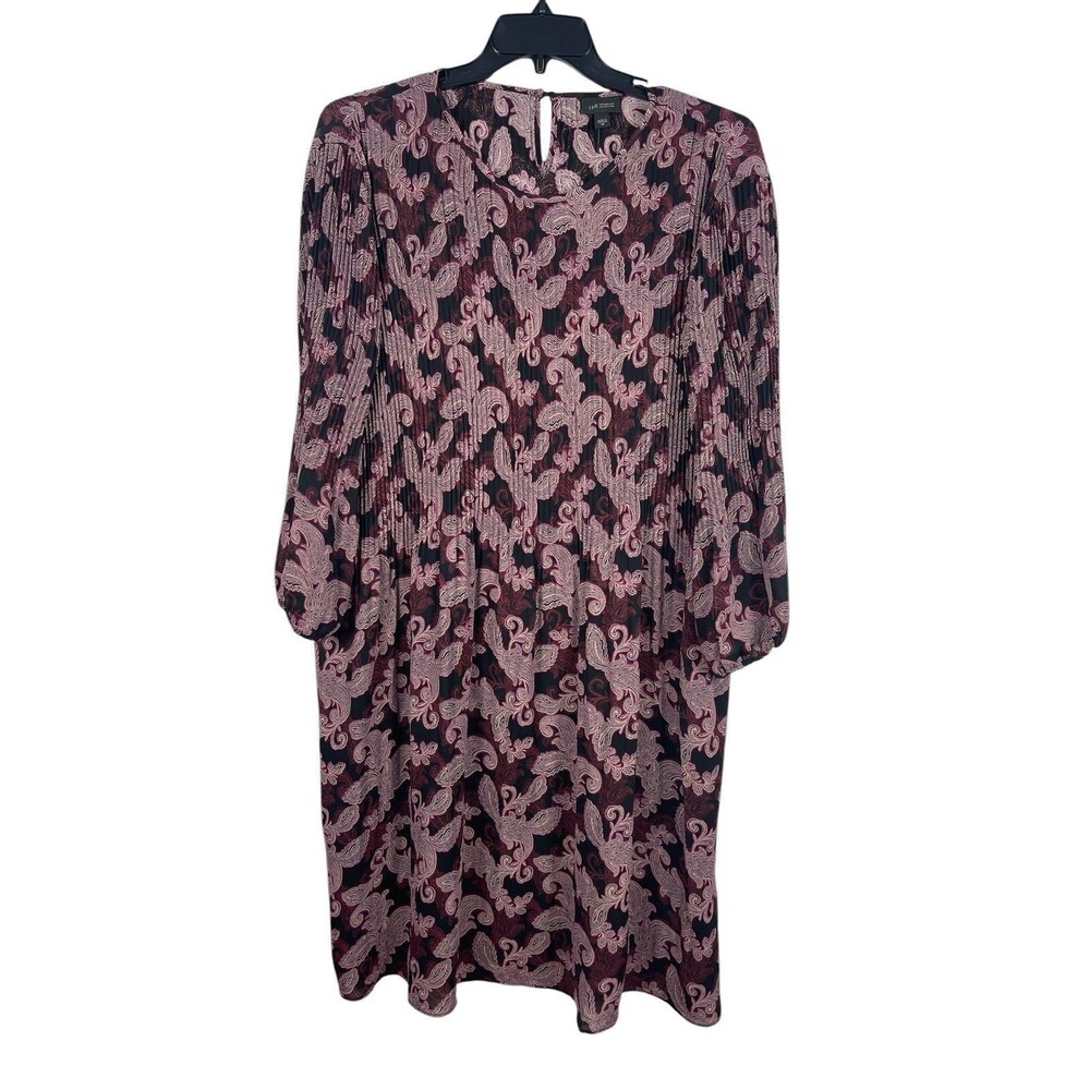 J.Jill Wearever 2X Purple Paisley Accordion Pleated Semi Sheer Midi Dress NWT
